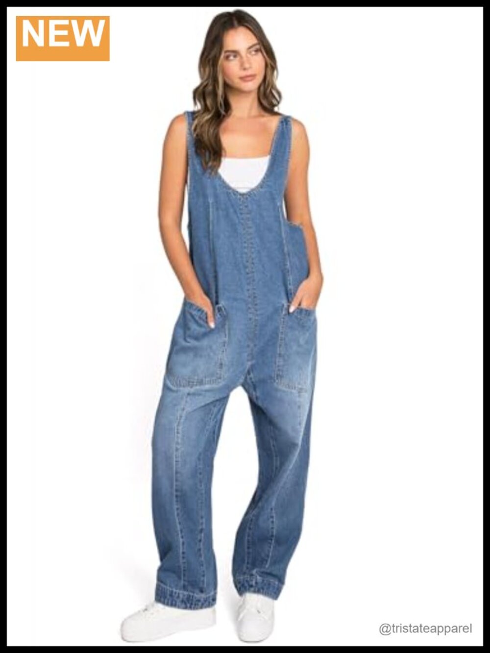 Lana Roux Baggy Harem Suspender Jumpsuit Denim Relaxed Fit